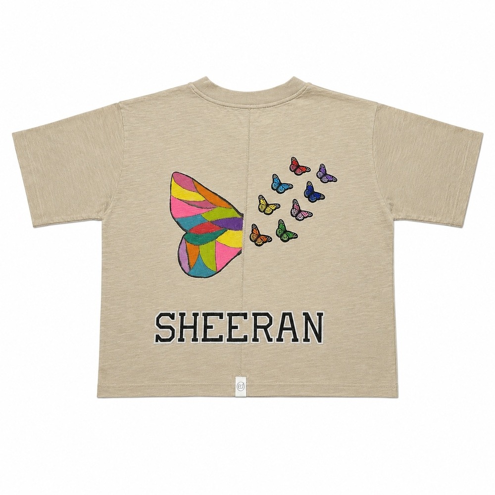 Ed Sheeran x The Drop Tan Graphic Crop Tee Butterfly Stick Figure Musician Shirt
